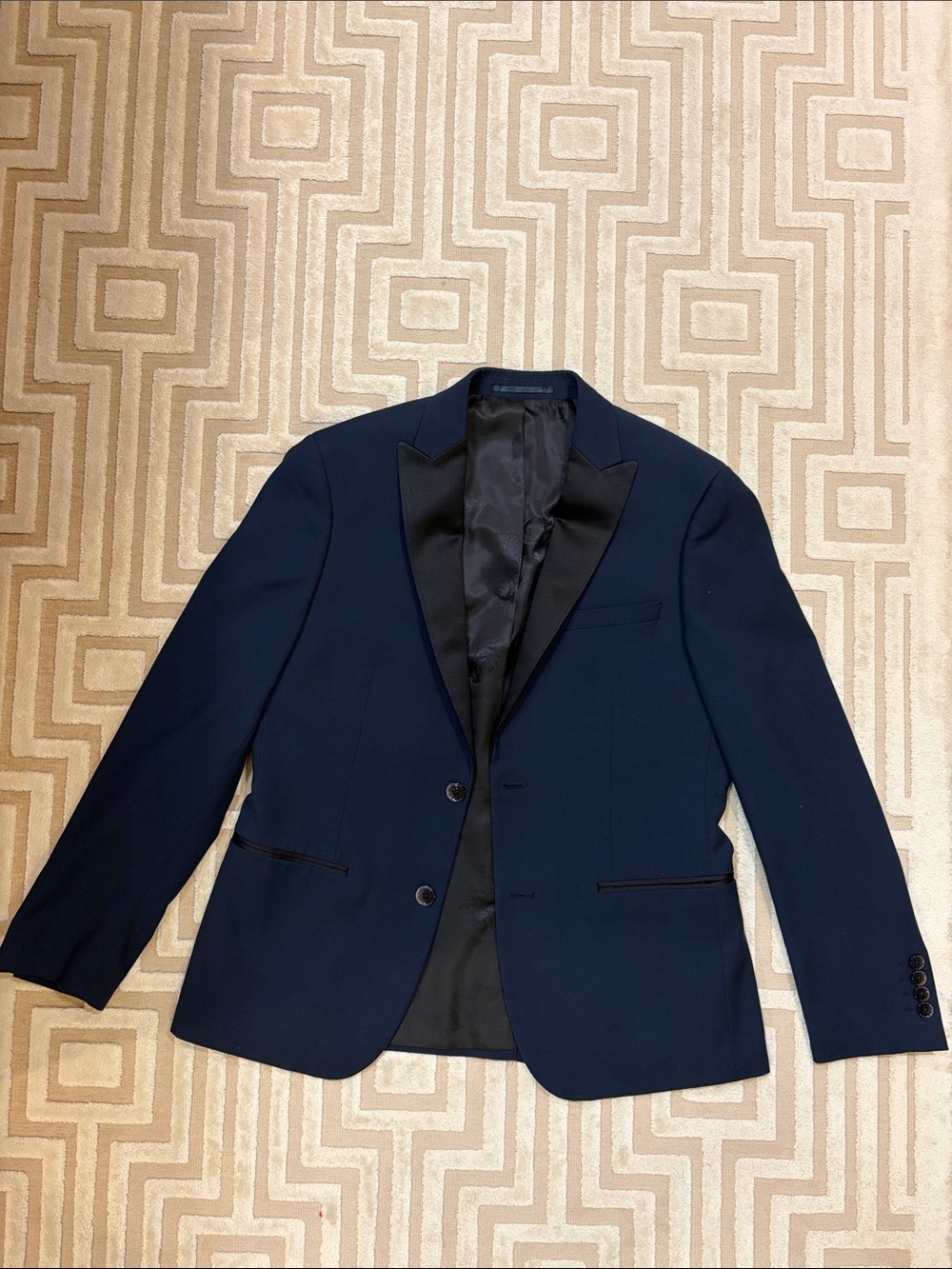 NHP Men's Navy Blue Tuxedo Blazer with Black Lapel